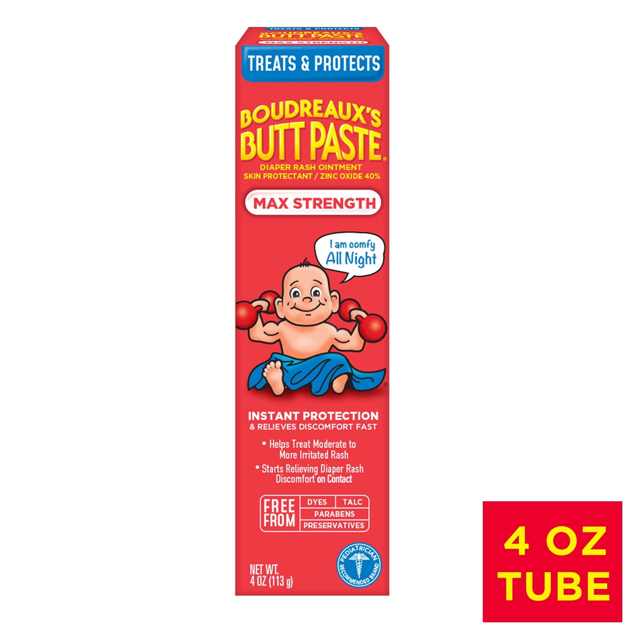 Boudreaux's Butt Paste Maximum Strength Diaper Rash Cream, Ointment for Baby, 4 oz Tube Boudreaux's Butt Paste Maximum Strength Diaper Rash Cream, Ointment for Baby, 4 oz Tube