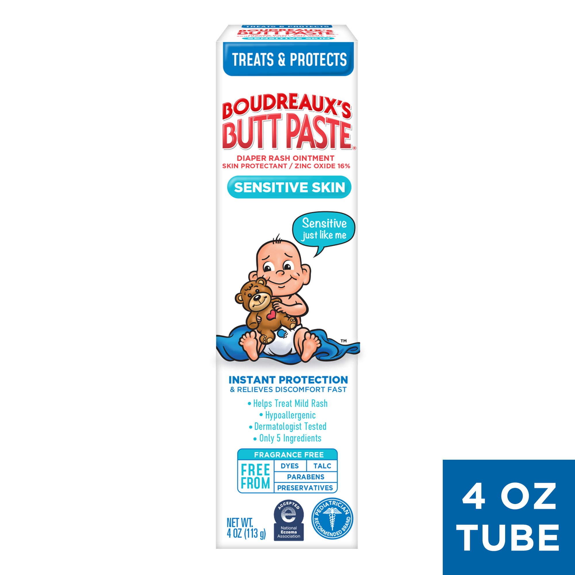 Boudreaux's Butt Paste for Sensitive Skin Diaper Rash Cream, Ointment for Baby, 4 oz Tube Boudreaux's Butt Paste for Sensitive Skin Diaper Rash Cream, Ointment for Baby, 4 oz Tube