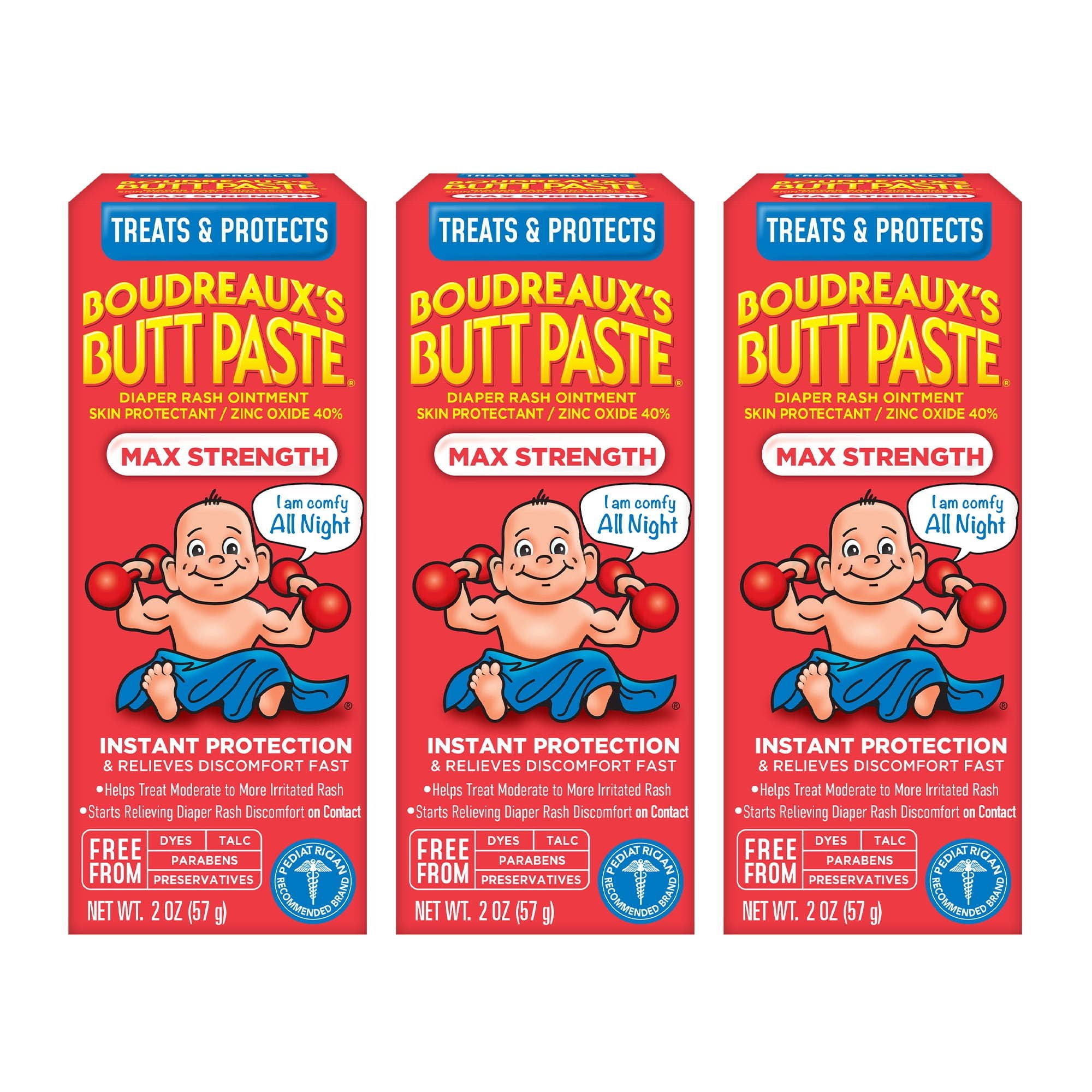 Boudreaux's Butt Paste Max Strength, Baby Diaper Rash Cream, Ointment, 2 oz Tube, 3 Pack Boudreaux's Butt Paste Max Strength, Baby Diaper Rash Cream, Ointment, 2 oz Tube, 3 Pack