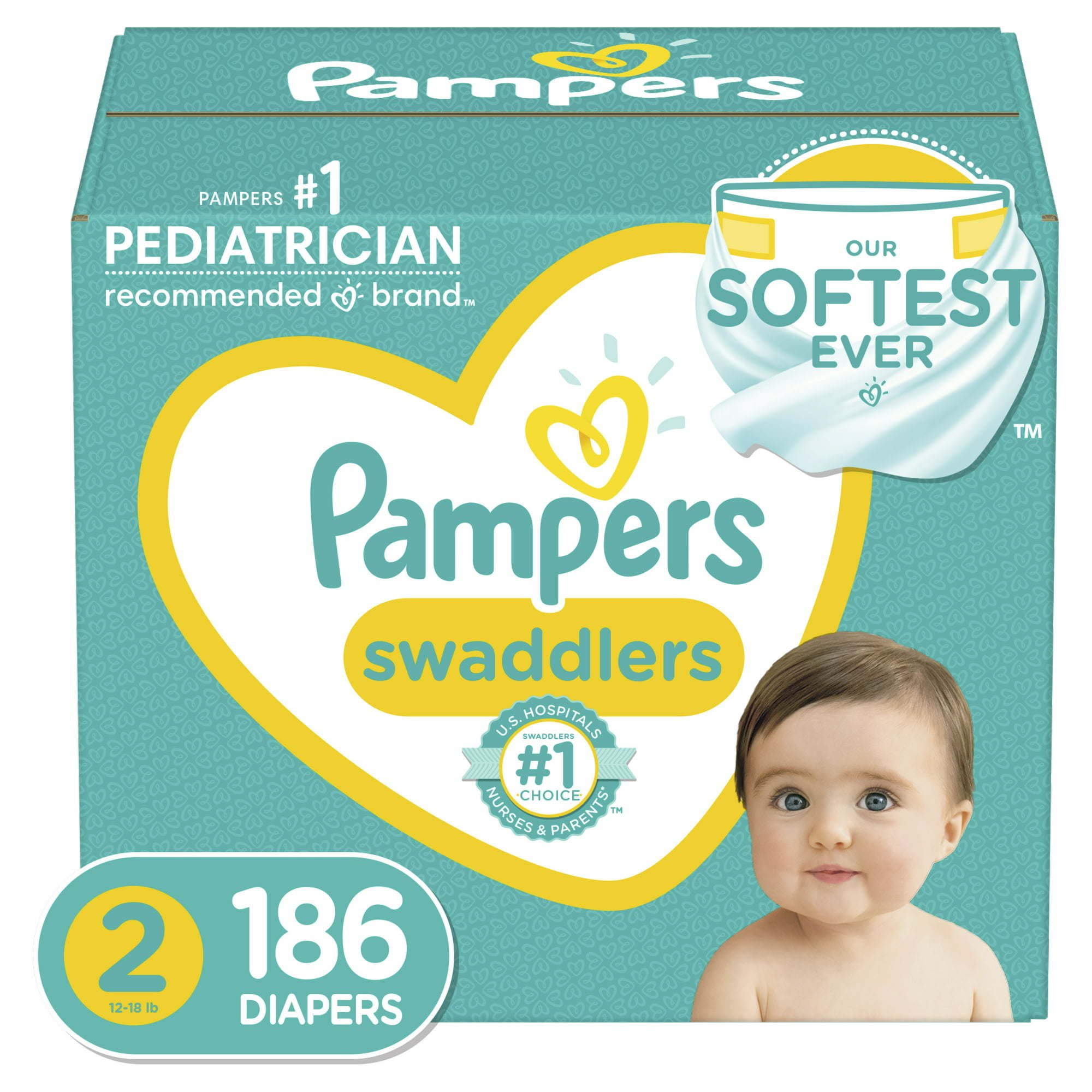 Pampers Swaddlers Diapers Size 2, 186 Count Pampers Swaddlers Diapers Size 2, 186 Count