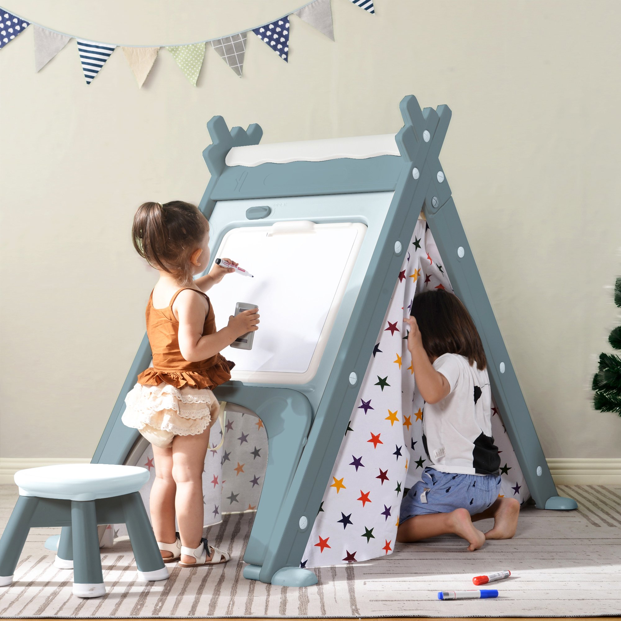 Kids Play Tent - 4 in 1 Teepee Tent with Stool and Climber, Foldable Playhouse Tent for Boys & Girls Kids Play Tent - 4 in 1 Teepee Tent with Stool and Climber, Foldable Playhouse Tent for Boys & Girls