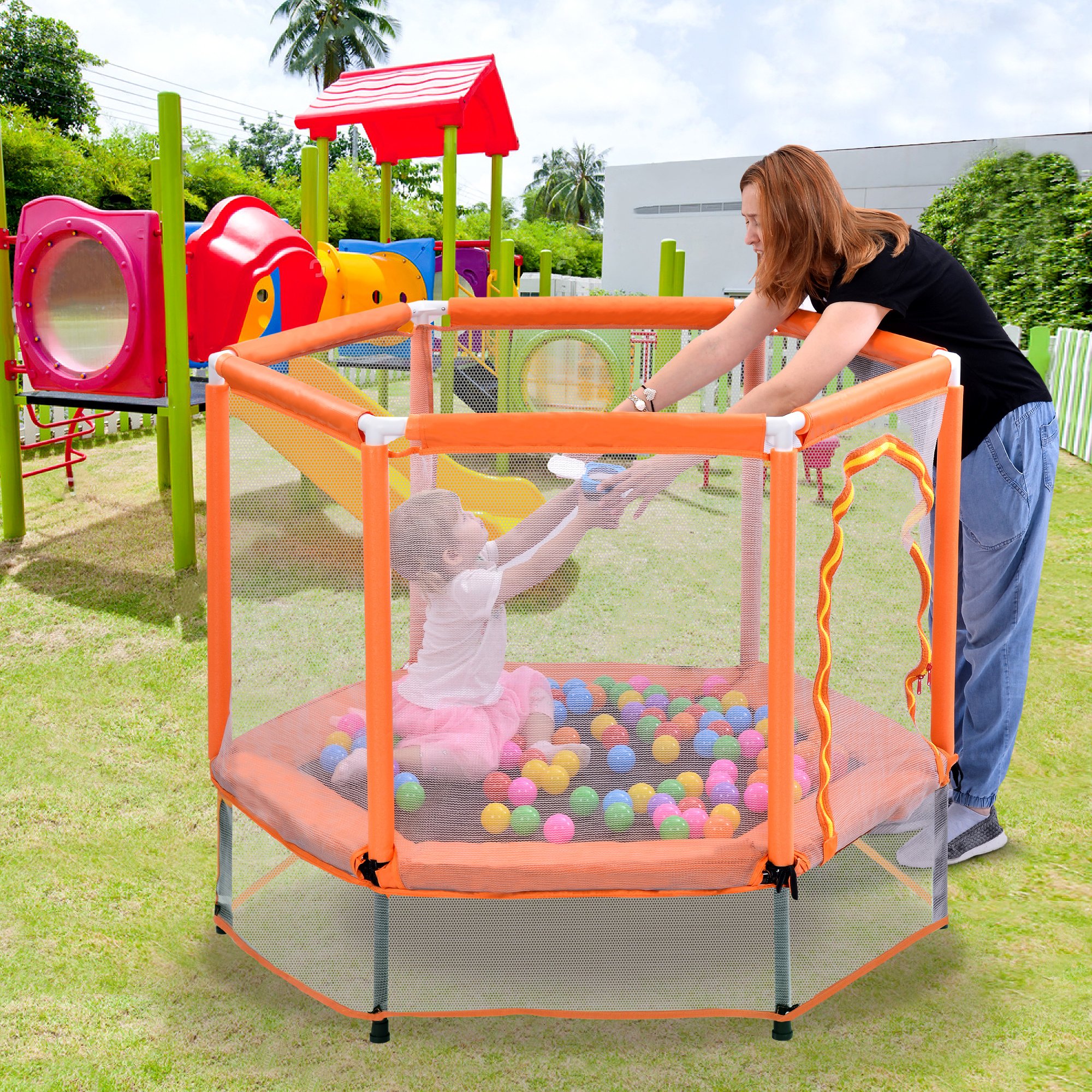 55' Toddlers Trampoline with Safety Enclosure Net and Balls, Indoor Outdoor Mini Trampoline for Kids 55' Toddlers Trampoline with Safety Enclosure Net and Balls, Indoor Outdoor Mini Trampoline for Kids