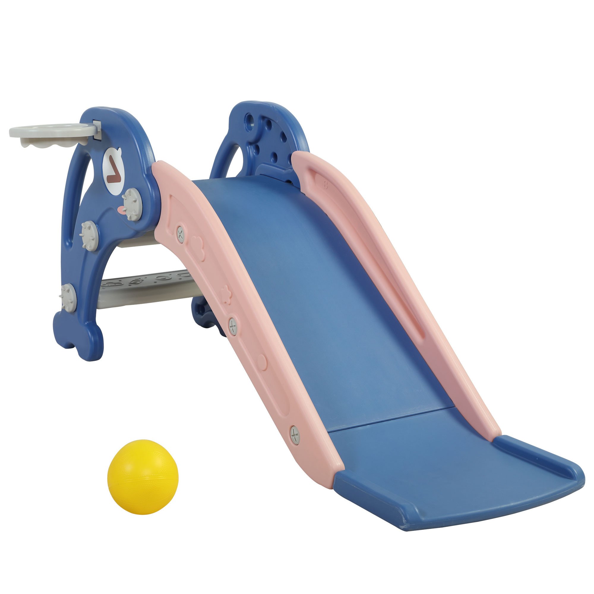 3 in 1 Kids Climber and Slide, Toddler Play Set with Basketball Hoop and Ball, Indoor Outdoor Freestanding Slide for Preschool Boys Girls XH 3 in 1 Kids Climber and Slide, Toddler Play Set with Basketball Hoop and Ball, Indoor Outdoor Freestanding Slide for Preschool Boys Girls XH